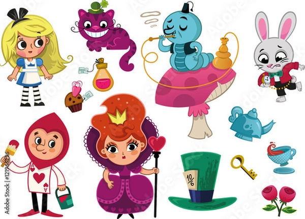 Obraz Alice in Wonderland characters and elements