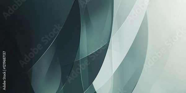 Fototapeta Geometric Glass Layers Abstract Background with overlapping glass-like geometric layers in green and gray tones