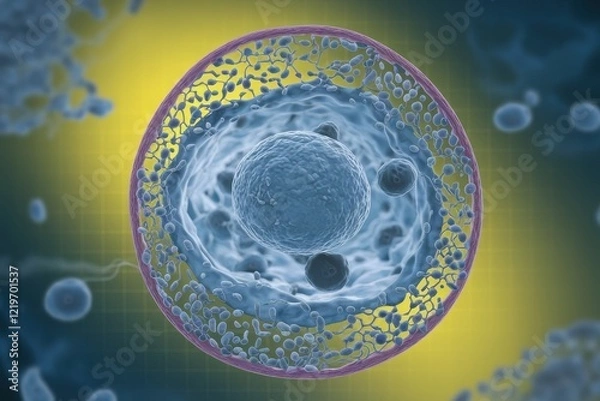 Fototapeta Microscopic View of Fertilization: A 3D Rendering of an Egg Cell and Sperm