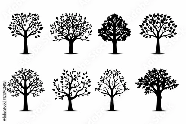 Fototapeta set of trees silhouettes vector illustration on white background