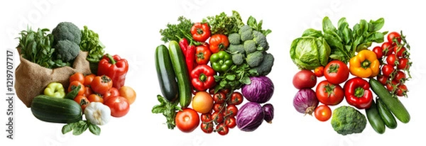 Fototapeta Fresh vegetables and fruits in a basket, isolated on a transparent background, showcasing vibrant colors and variety for culinary use