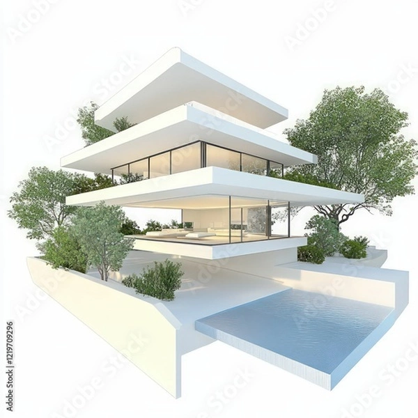 Fototapeta modern architectural building with an open-concept design, featuring large windows, clean lines, and sustainable construction elements