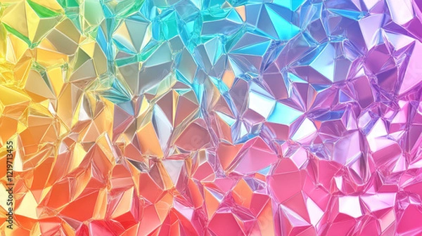 Fototapeta An abstract holographic rainbow foil texture with jagged, crystalline patterns, shifting iridescent colors, and a futuristic metallic shine
