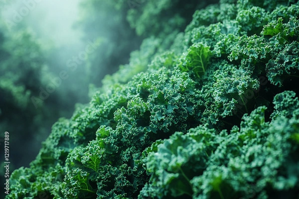 Obraz Lush Green Kale Leaves Abundantly Growing In Field