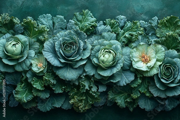 Obraz Decorative Arrangement Of Green Cabbages And Kale