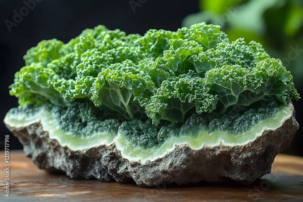 Obraz Kale growing from a green stone formation