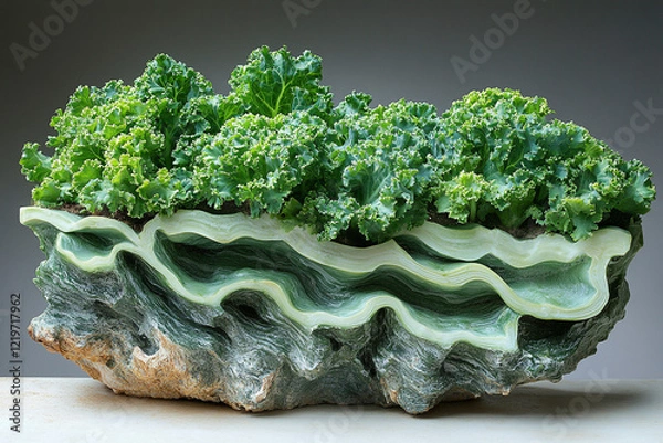 Obraz Kale Plants Growing in a Unique Green Stone Planter