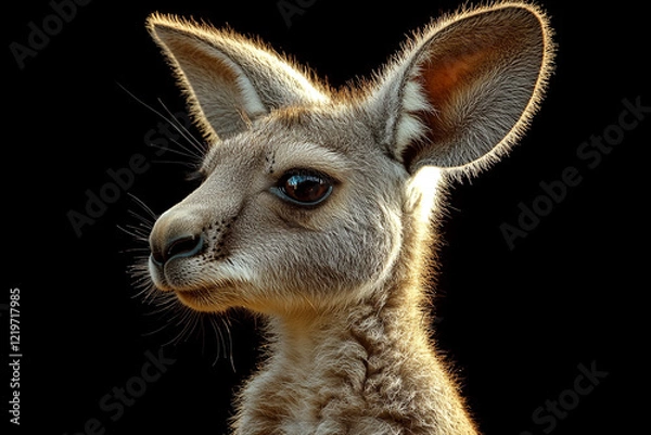 Obraz A Young Kangaroo Portrait Against A Dark Background
