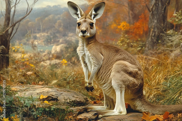 Obraz Red Kangaroo Sitting Among Autumn Foliage
