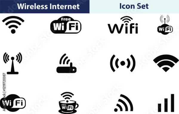 Fototapeta WIFI icon set, Wireless internet Wi Fi icons, button,vector, sign, symbol, logo, illustration, editable stroke, flat design style isolaated on white linear pictogram