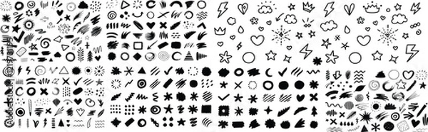 Obraz Scribble doodle line shapes set. Hand drawn design elements collection. Black brush strokes bundle.