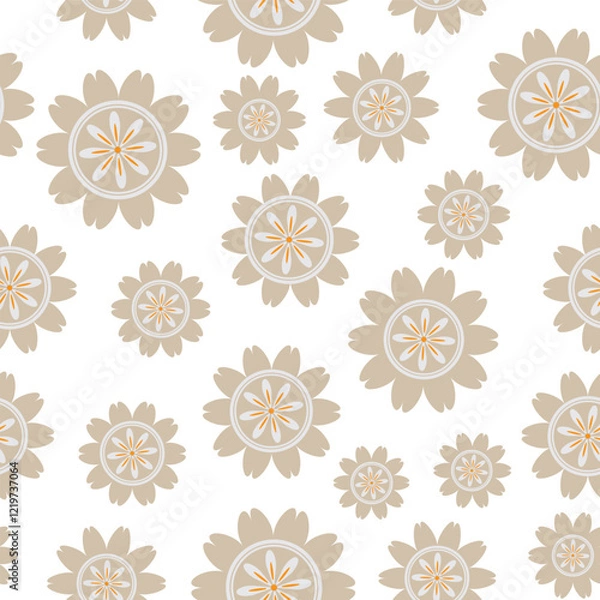 Fototapeta seamless repeat pattern with simple and beautiful beige floral motifs on a white background perfect for fabric, scrap booking, wallpaper, gift wrap projects