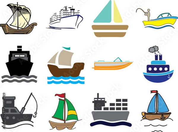 Obraz Set of color ships and boats