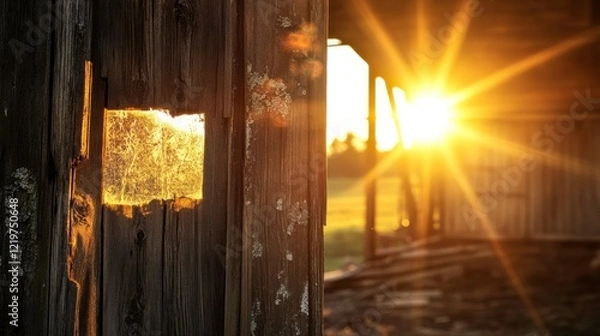 Fototapeta Soft Light Streaming Through Rustic Barn Cracks