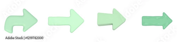 Fototapeta Glossy green arrow pointing right on white background, cut out collection pack