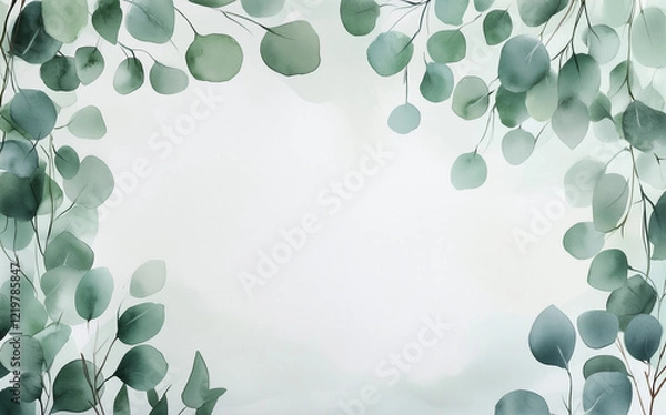 Fototapeta Subtle eucalyptus greenery rendered in watercolor