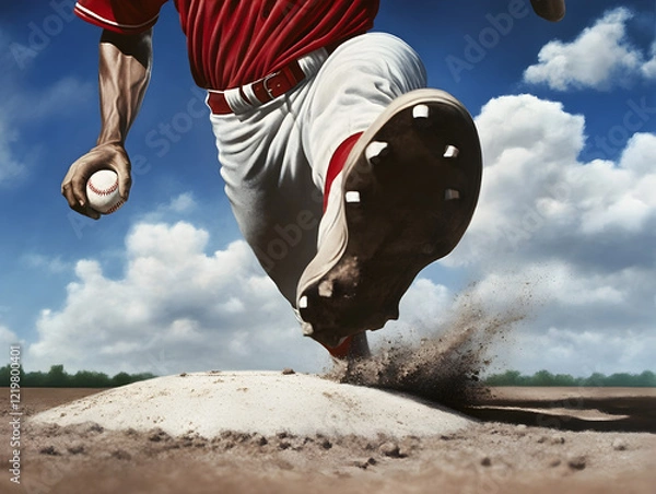 Fototapeta A runner narrowly beating a throw to first base, his foot hitting the bag as the ball arrives.


