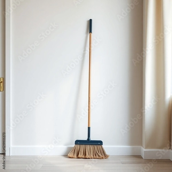 Obraz Broom, white wall.