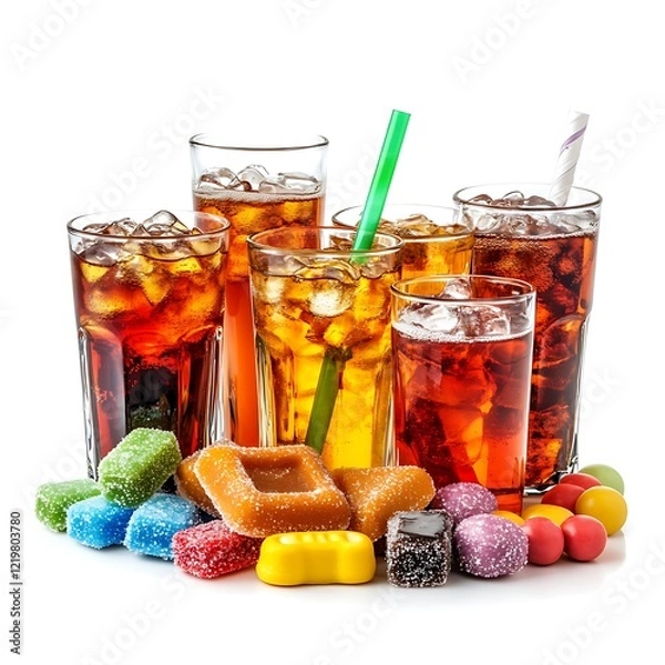 Fototapeta Aspartame Hazard Different Soda Drinks and Candies