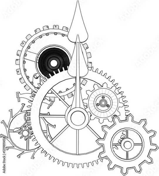 Fototapeta Vector sketch illustration silhouette design of clock installation kinetic machine