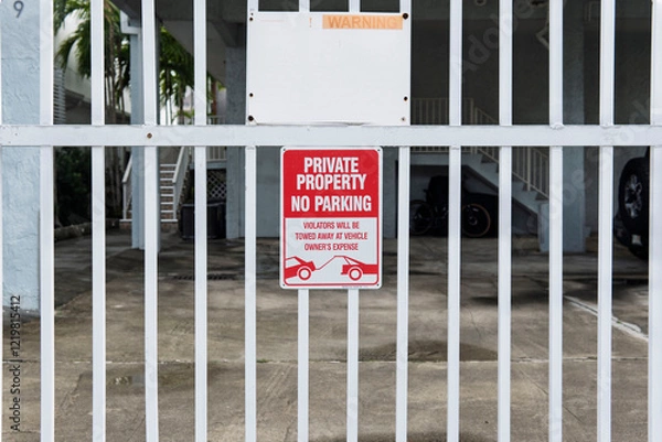 Obraz private property no parking sign on a gate