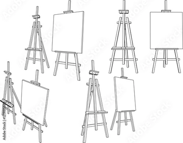 Fototapeta Vector sketch illustration silhouette design of standing painting canvas for artists