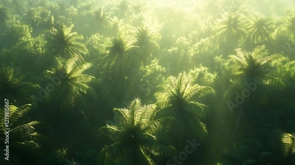 Fototapeta Sunlight Filtering Through a Tropical Rainforest Canopy
