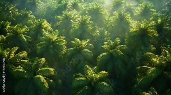 Fototapeta Sunlight Filtering Through a Lush Palm Tree Canopy