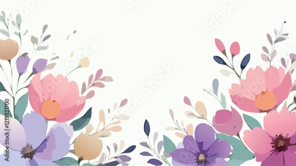 Fototapeta Abstract vector art floral background vector, wallpaper with watercolor, leaf framed, flower, vivid foliage, aquarelle frame, in green and blue, summer colors.