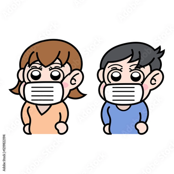 Obraz マスクをする子供たちのイラスト