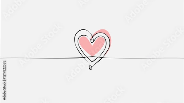 Obraz Simple hand drawn heart vector illustration, background for valentines day, in light white and pink colors, simple love themed illustration, with lines, for cards, posters, with empty, blank space.