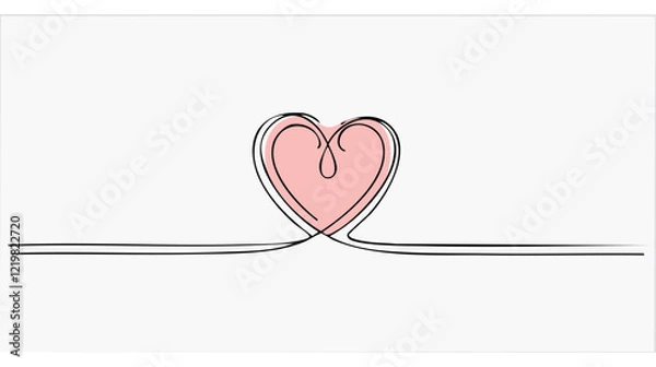 Obraz Simple hand drawn heart vector illustration, background for valentines day, in light white and pink colors, simple love themed illustration, with lines, for cards, posters, with empty, blank space.