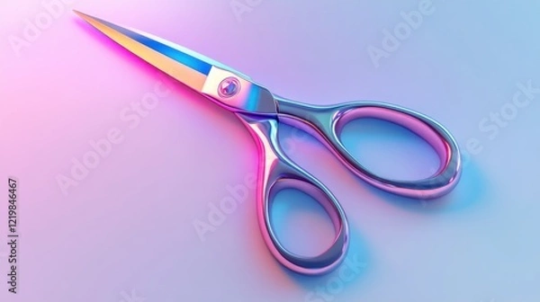 Fototapeta Vibrant iridescent shears on pastel background.  A close-up shot of stylish and colorful scissors with a modern aesthetic. Perfect for design and fashion imagery.