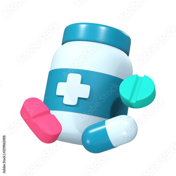 Obraz 3d illustration of pill and bottle pill
