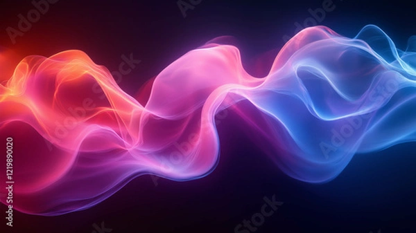 Fototapeta An abstract image featuring dynamic, flowing light trails in shades of pink, blue, and purple on a black background. The image is modern and visually arresting.