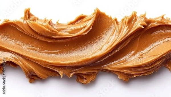 Fototapeta Creamy Peanut Butter Smear on White Background Top View Delicacy Spread Smooth Texture