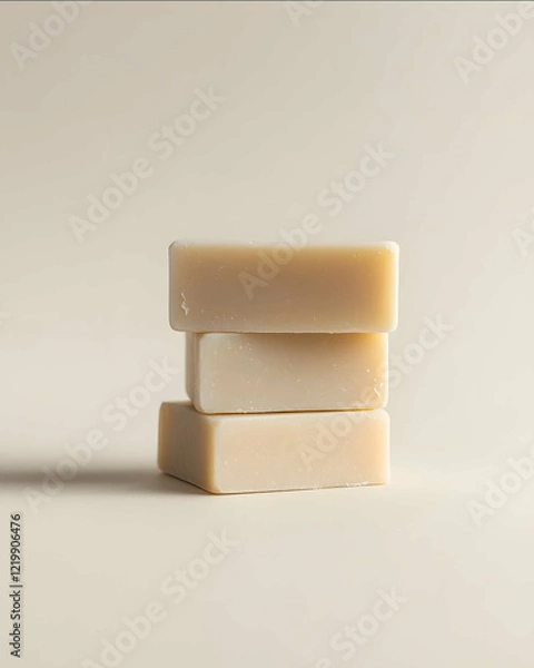 Fototapeta An organic rectangle soap with packaging box sit side by side against neutral plain background With soft lighting simple minimal and clean aesthetic Front view angle N