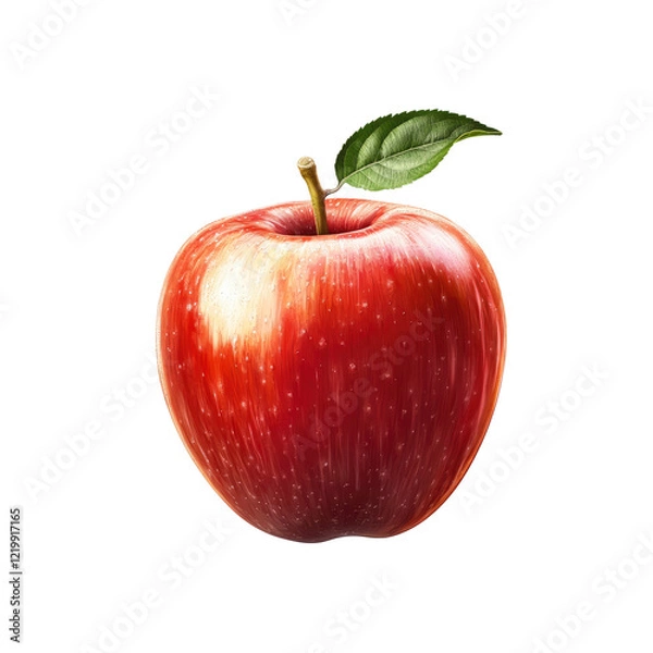 Fototapeta Single Red Apple with Leaf on Transparent Background - Vibrant Fruit Stock Photo