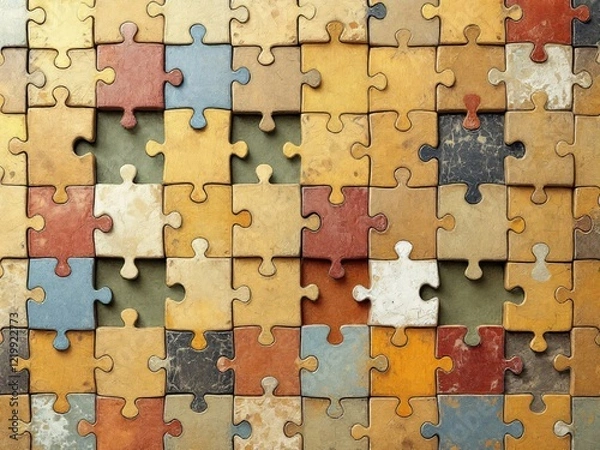 Fototapeta Multicolored puzzle pieces interlocking in a vibrant, playful pattern, symbolizing unity and creativity.