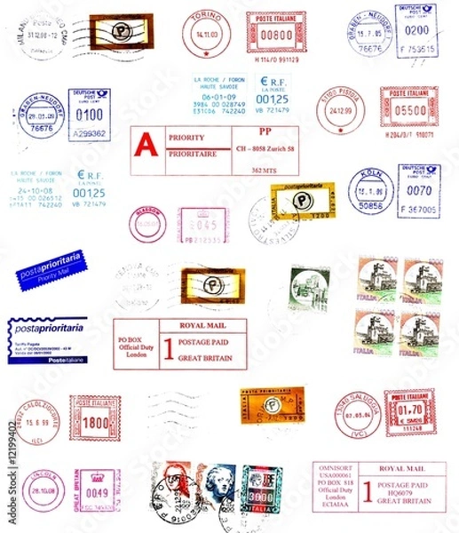 Obraz european postmarks, labels and post stamps