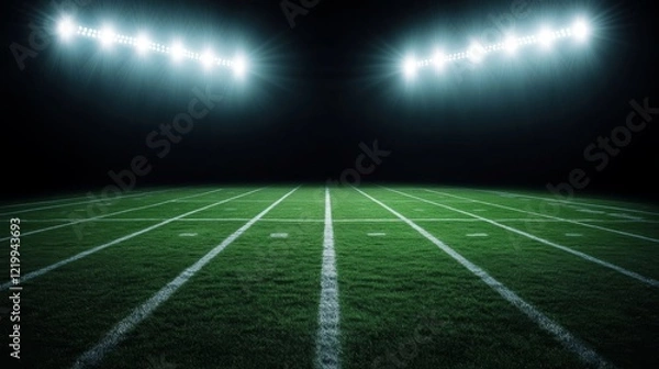Obraz Football field illuminated by stadium lights with copy space on dark background