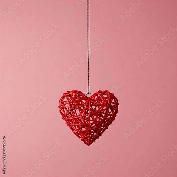 Obraz red heart dangling on a pink background