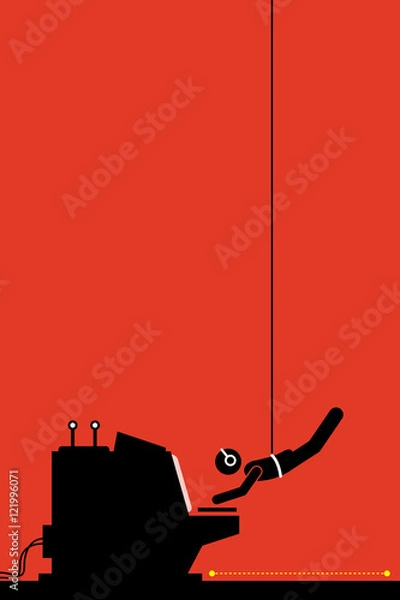 Fototapeta Hacker thief hacking into security system by hanging from room ceiling using rope avoiding laser detection sensor on the ground to steal important data from computer. This is an impossible mission.
