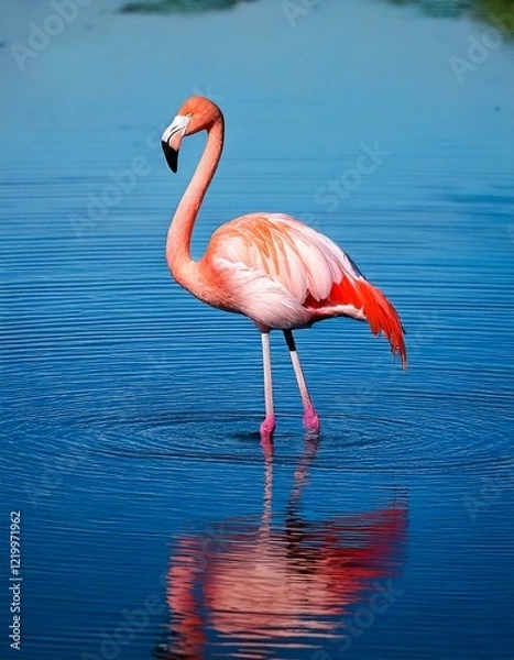 Fototapeta Graceful Flamingo in Shallow Water