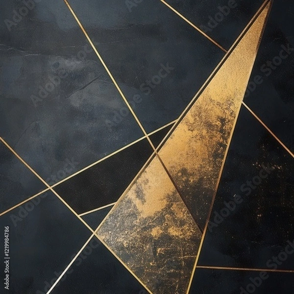 Fototapeta Dramatic Geometric Abstract with Golden Metallic Accents Forming Minimalist Triangular Pattern