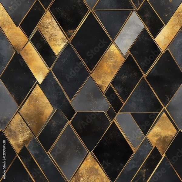 Fototapeta Glamorous Black and Gold Abstract Geometric Pattern Textured Backdrop for Luxurious Modern Decor or Digital Art