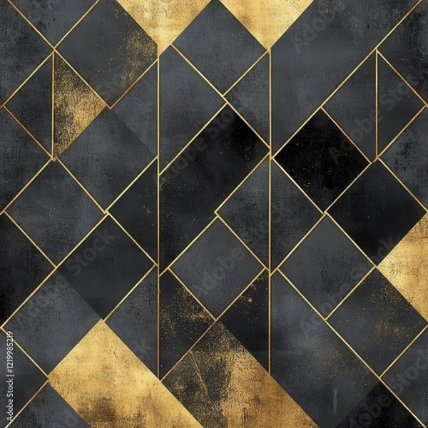 Fototapeta Luxurious Golden Geometric Abstract Patterns on Black Backdrop