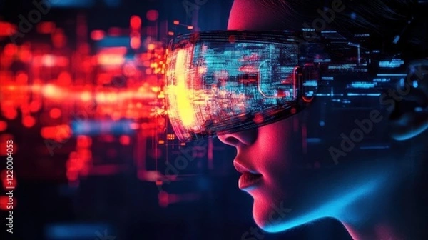 Fototapeta Woman Immersed in Digital Reality: A Futuristic Vision of Technology