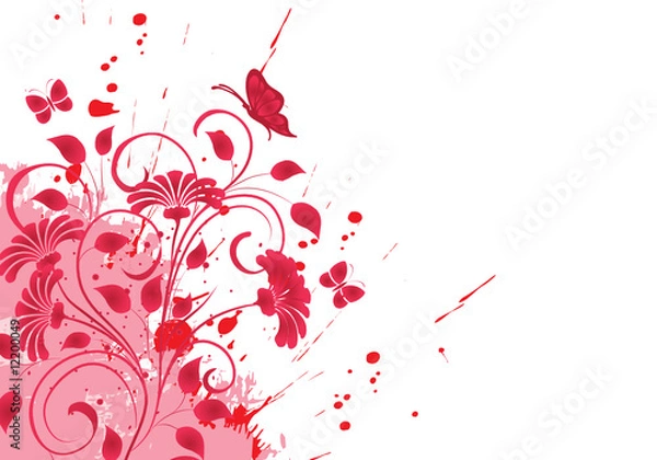 Obraz grunge rose fluo et papillons