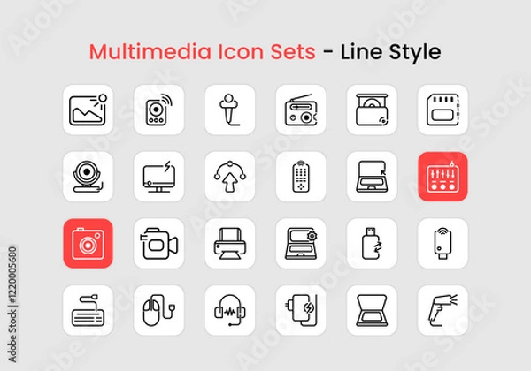 Obraz 24 Collection of Multimedia Icons with Line Style